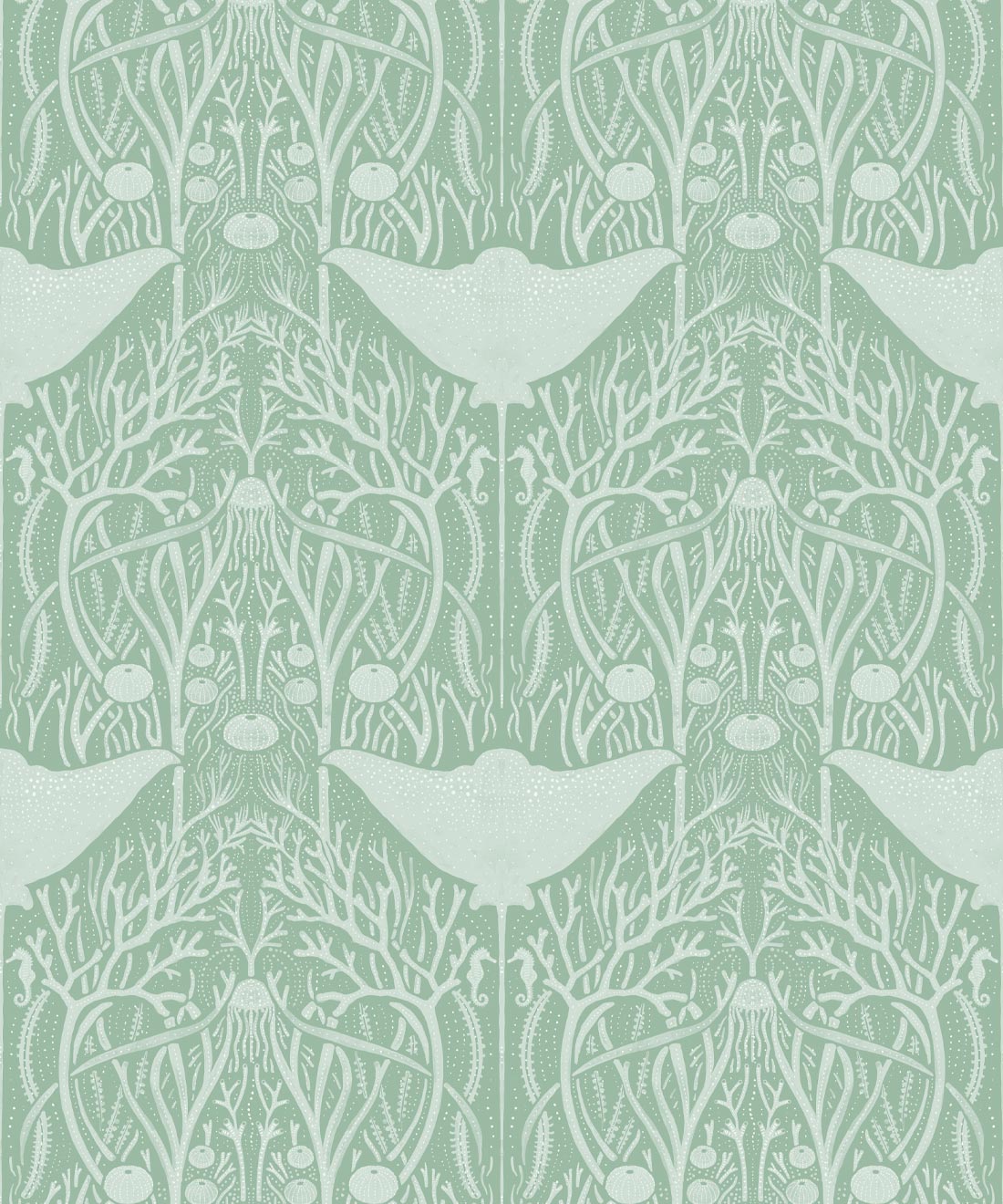 Manta Ray Wallpaper • Floral Wallpaper • Sea Green • Swatch