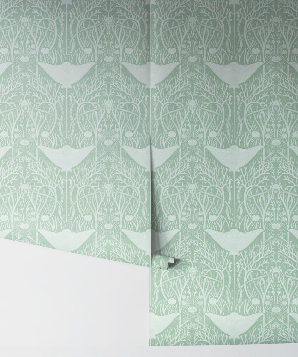Manta Ray Wallpaper • Floral Wallpaper • Sea Green • Rolls