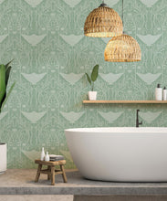 Load image into Gallery viewer, Manta Ray Wallpaper • Floral Wallpaper • Sea Green • Insitu