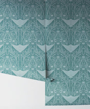 Load image into Gallery viewer, Manta Ray Wallpaper • Floral Wallpaper • Teal • Rolls