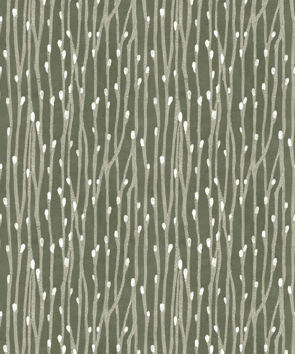 Pussy Willow Wallpaper • Abstract Botanical Wallpaper • Evergreen• Swatch