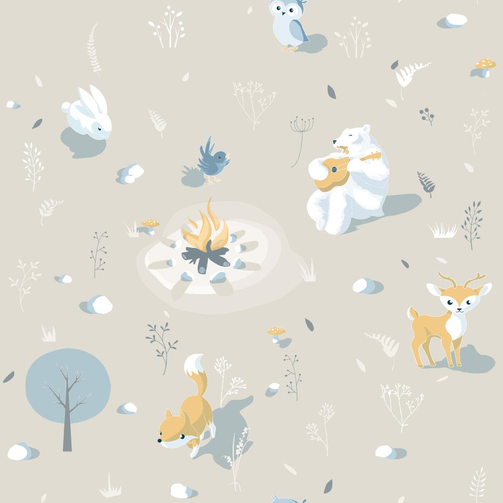 Woodland Friends Wallpaper - Beige pattern