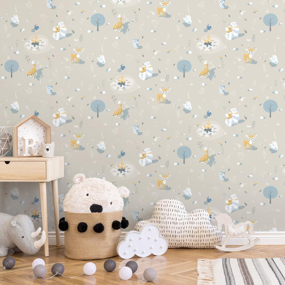 Woodland Friends Wallpaper - Beige room view