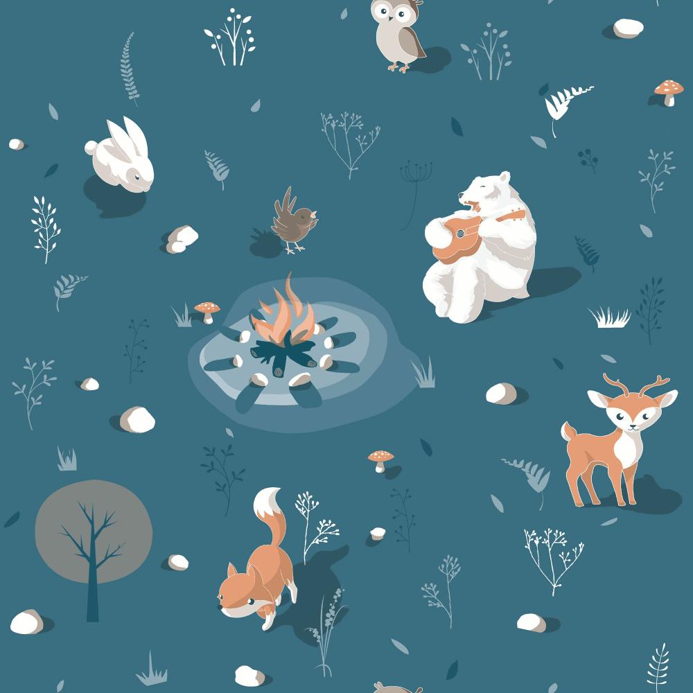 Woodland Friends Wallpaper - Blue pattern