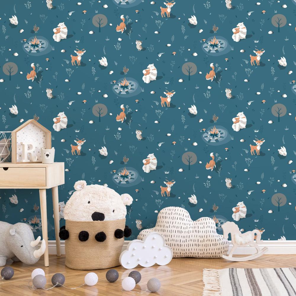 Woodland Friends Wallpaper - Blue room view