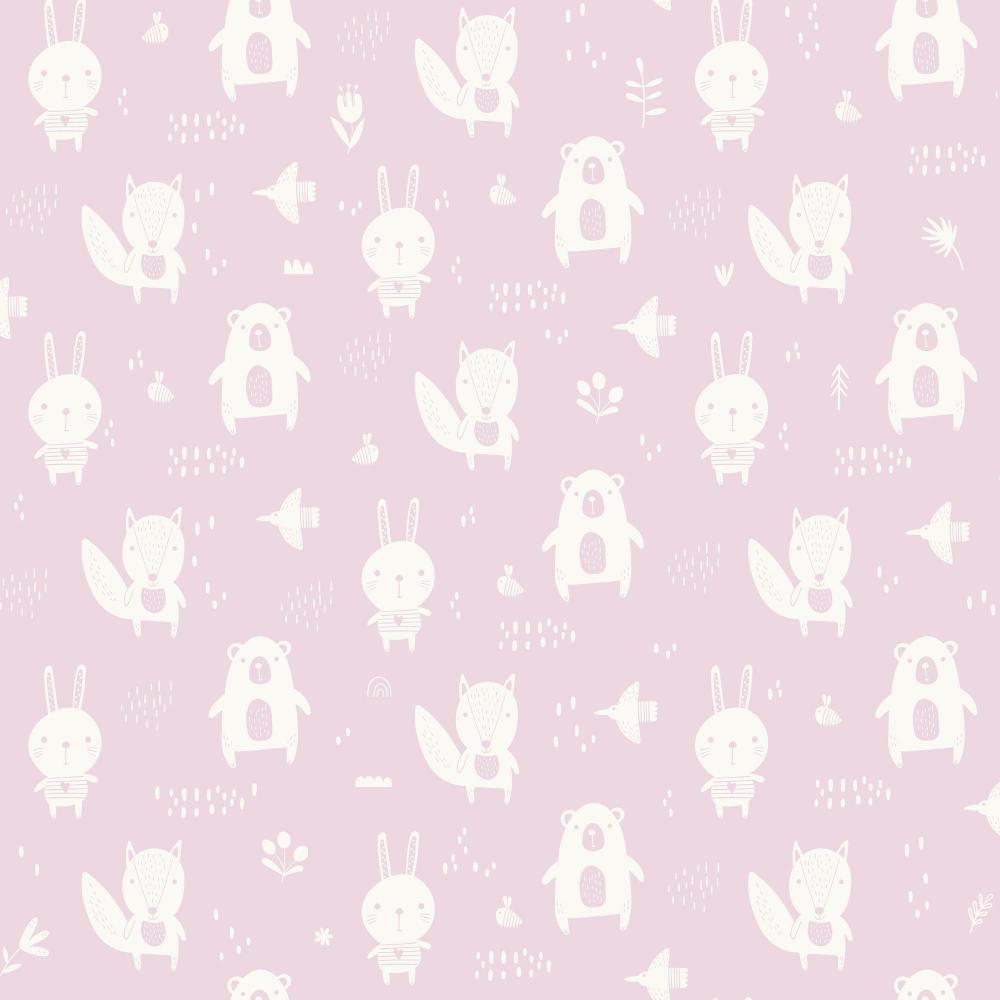 Woodland Pals Wallpaper - Pink pattern