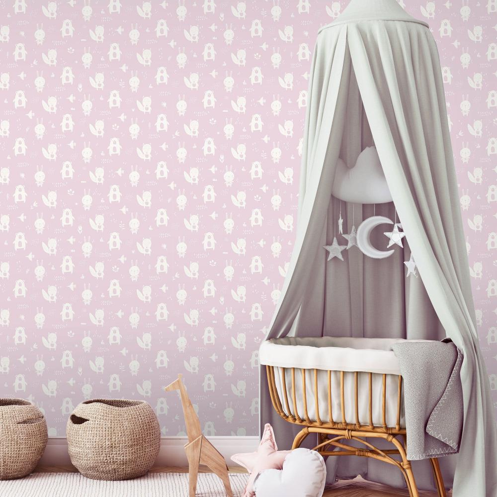 Woodland Pals Wallpaper - Pink room view