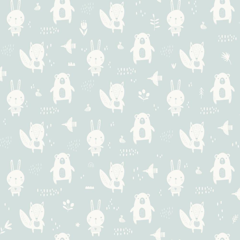 Woodland Pals Wallpaper - Green pattern