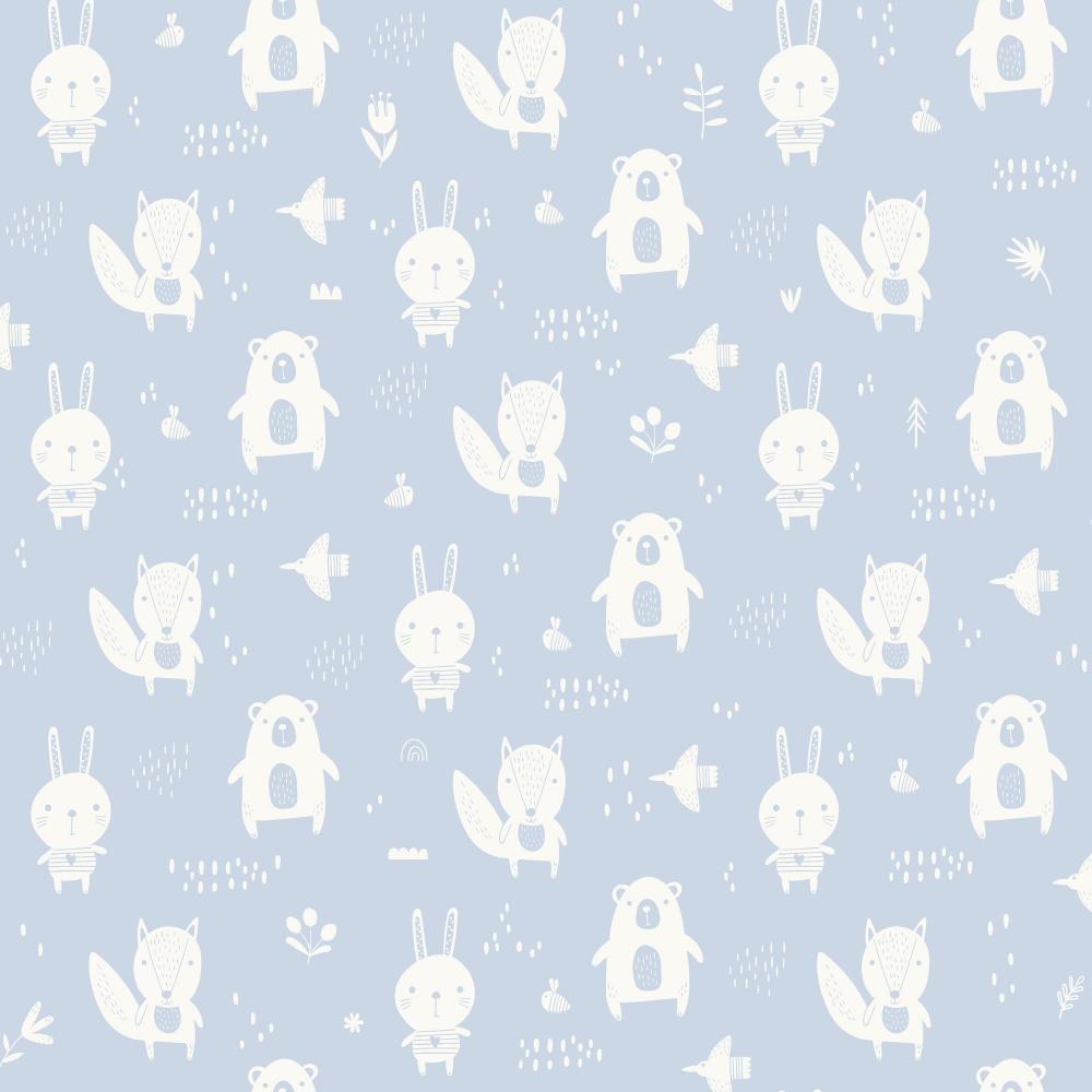Woodland Pals Wallpaper - Blue pattern