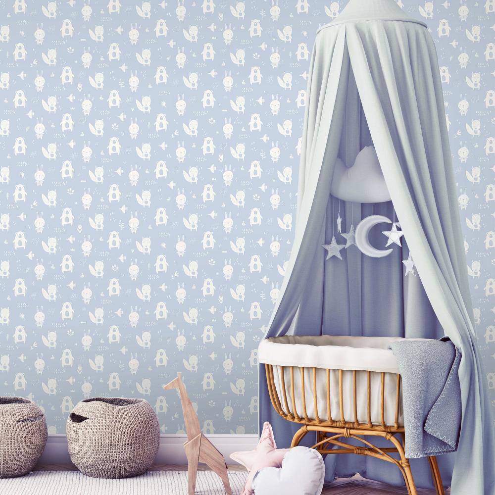 Woodland Pals Wallpaper - Blue room view