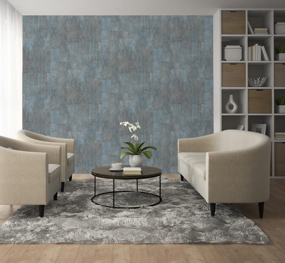 Block Texture Wallpaper - Blue room view