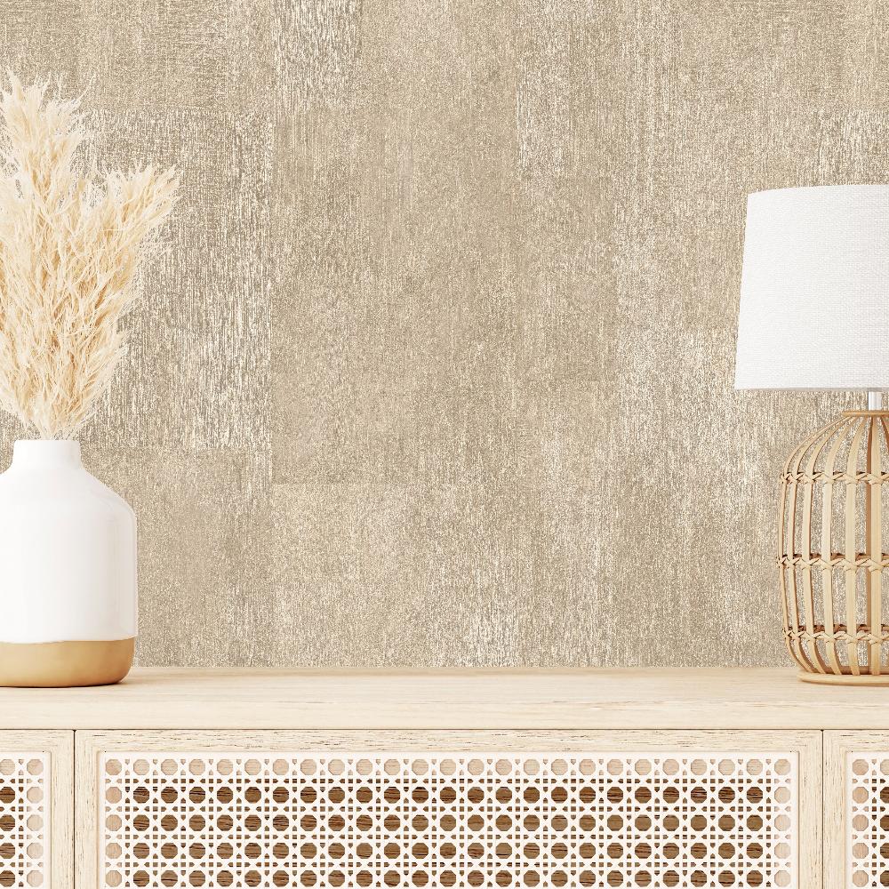 Block Texture Wallpaper - Beige room view