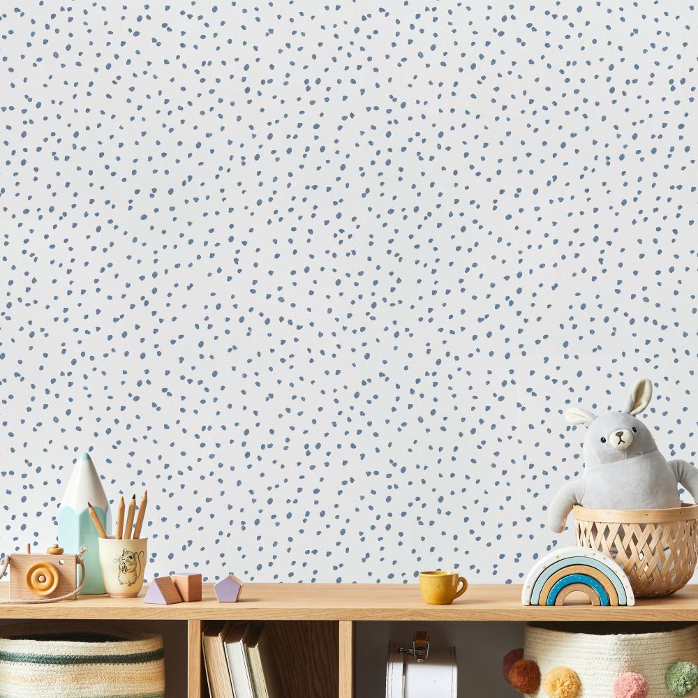 Handrawn Confetti Dots Wallpaper - Blue room view
