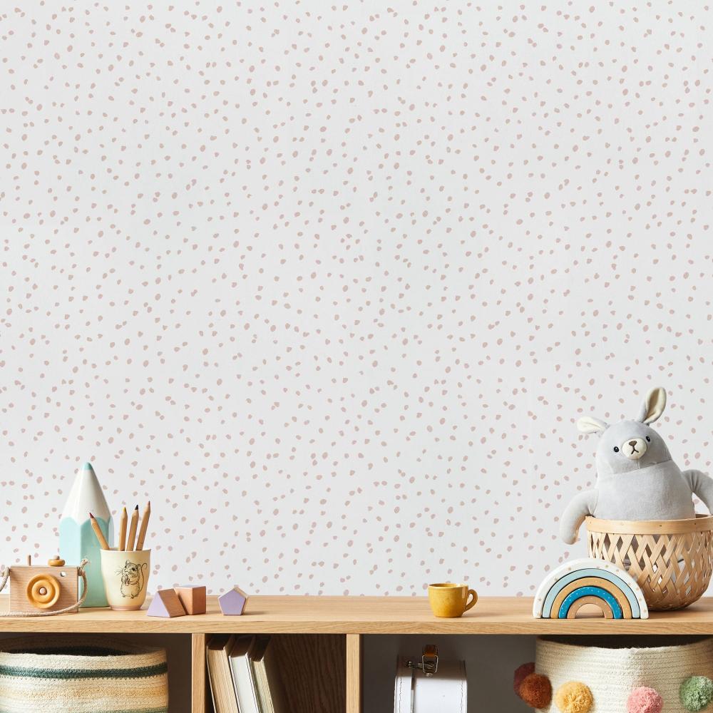 Handrawn Confetti Dots Wallpaper - Pink room view