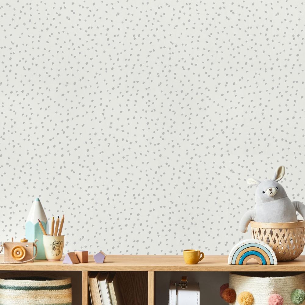 Handrawn Confetti Dots Wallpaper - Grey room view