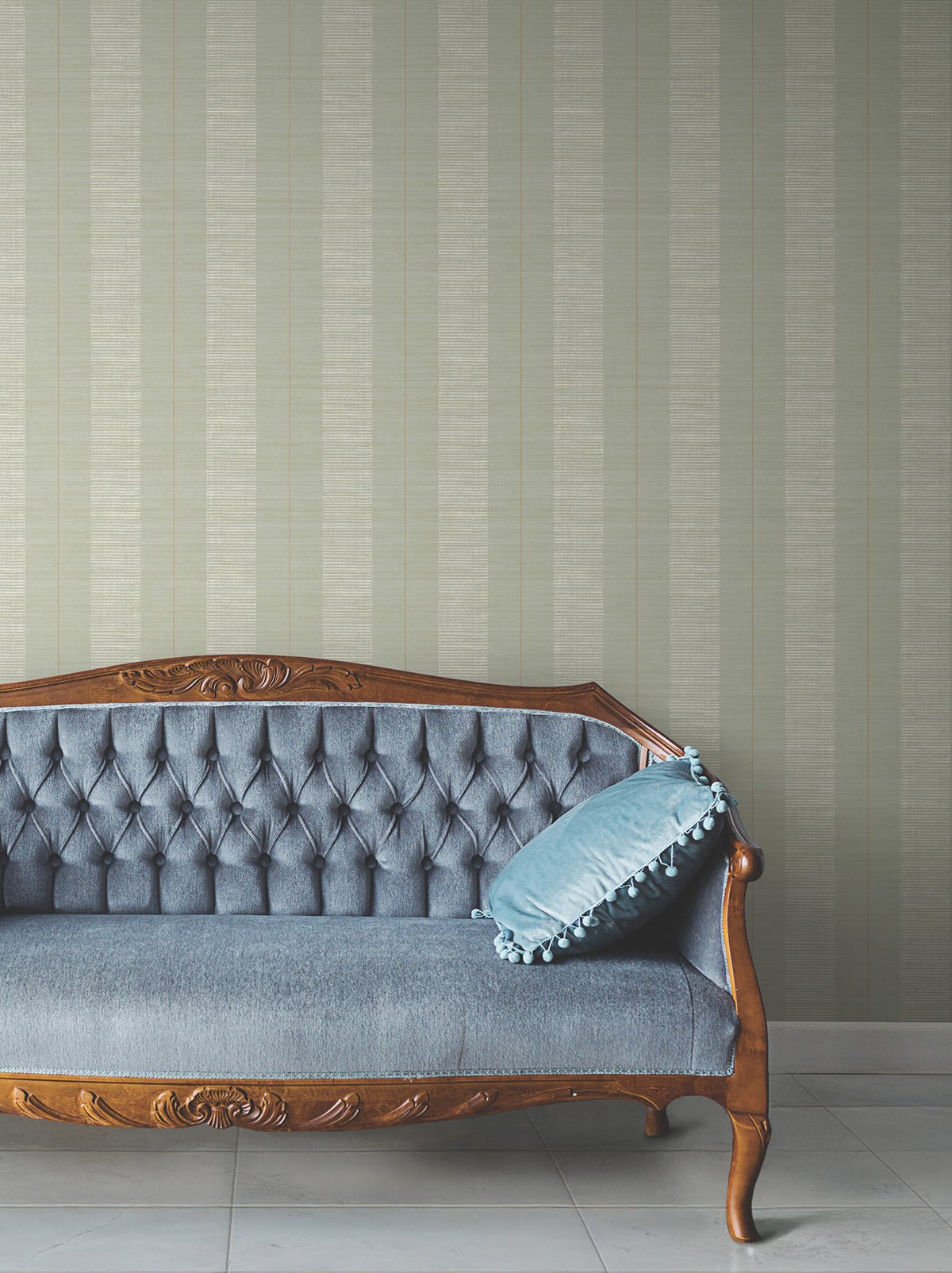 Colbert Stripe Wallpaper - Seafoam room setting
