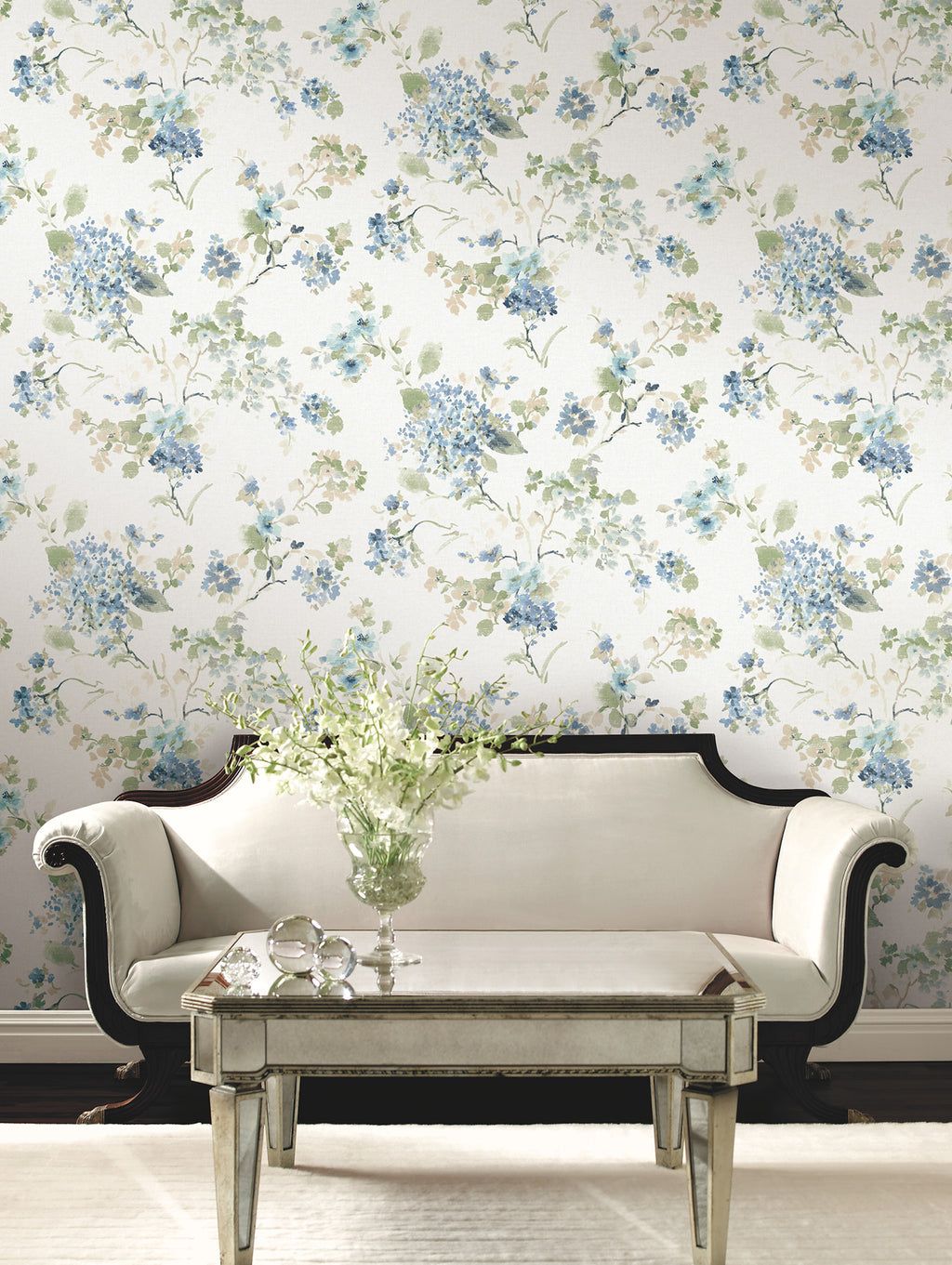 Veiled Garden Wallpaper - Sky Blue room setting