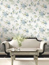 Load image into Gallery viewer, Veiled Garden Wallpaper - Sky Blue room setting