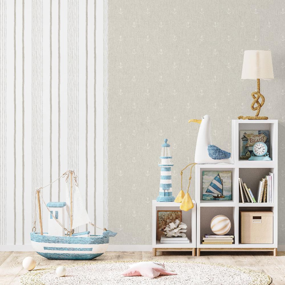 Handrawn Stripe Wallpaper - Beige room view