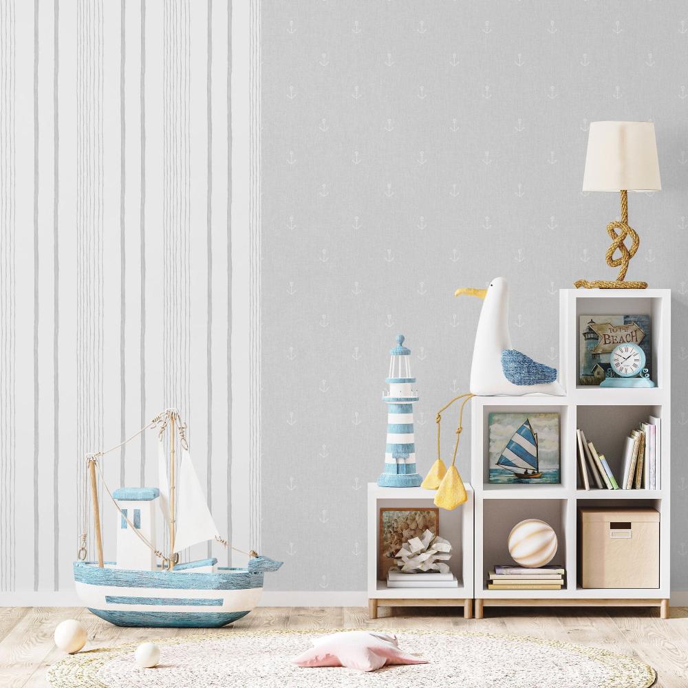 Handrawn Stripe Wallpaper - Grey room view