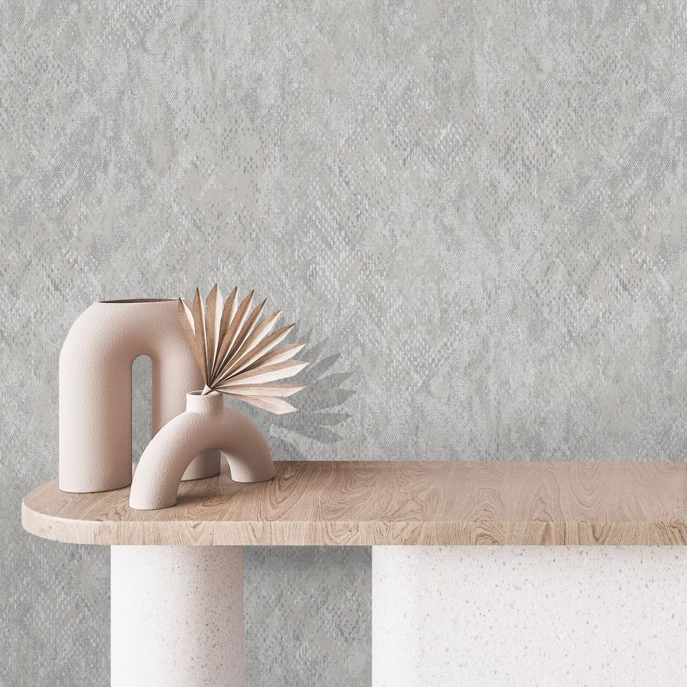 Python Diamond Texture Wallpaper - Light Grey room view