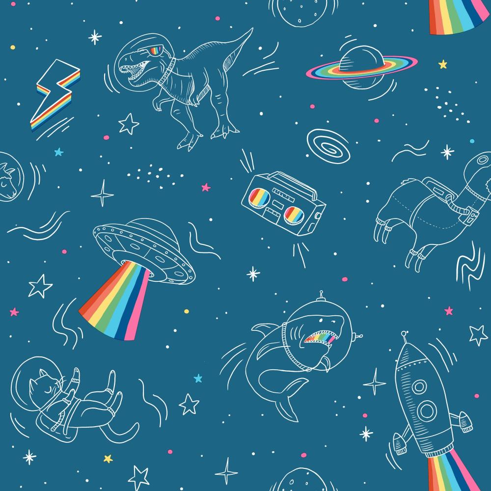 Space Adventures Wallpaper - Blue pattern