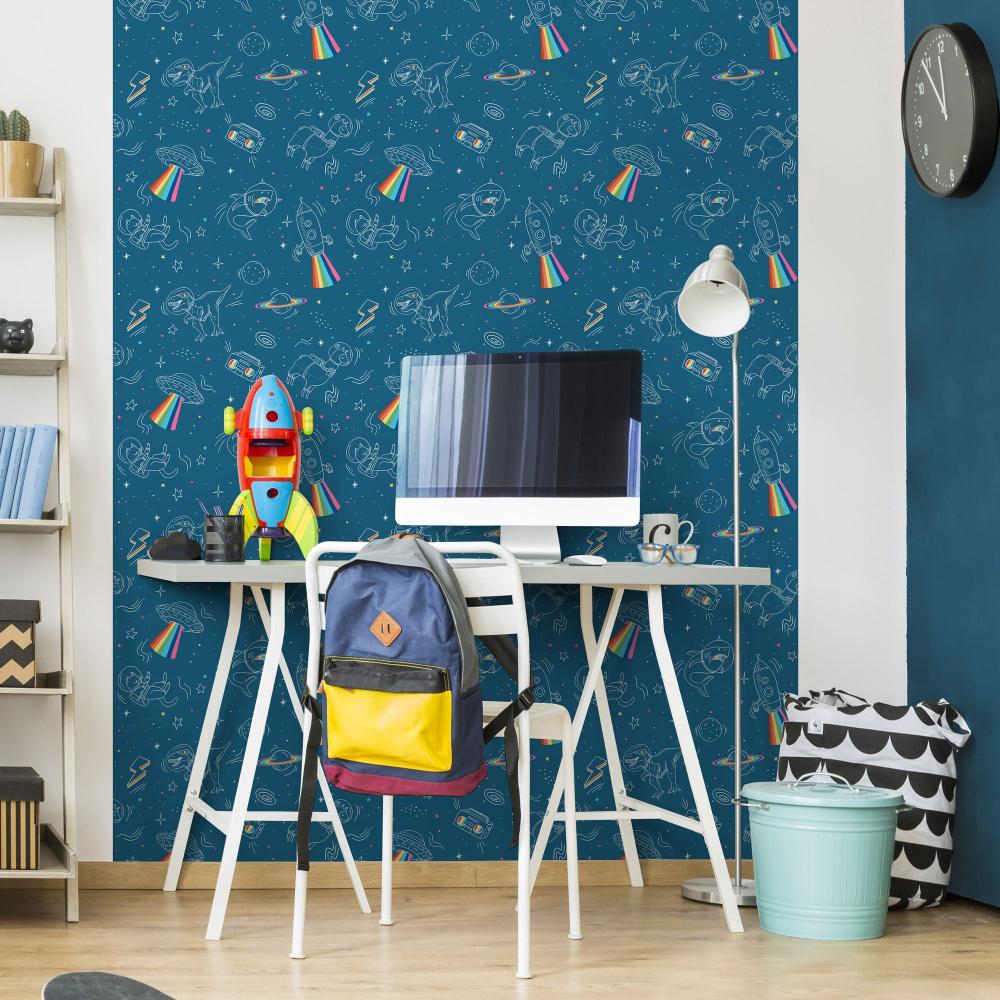 Space Adventures Wallpaper - Blue room view