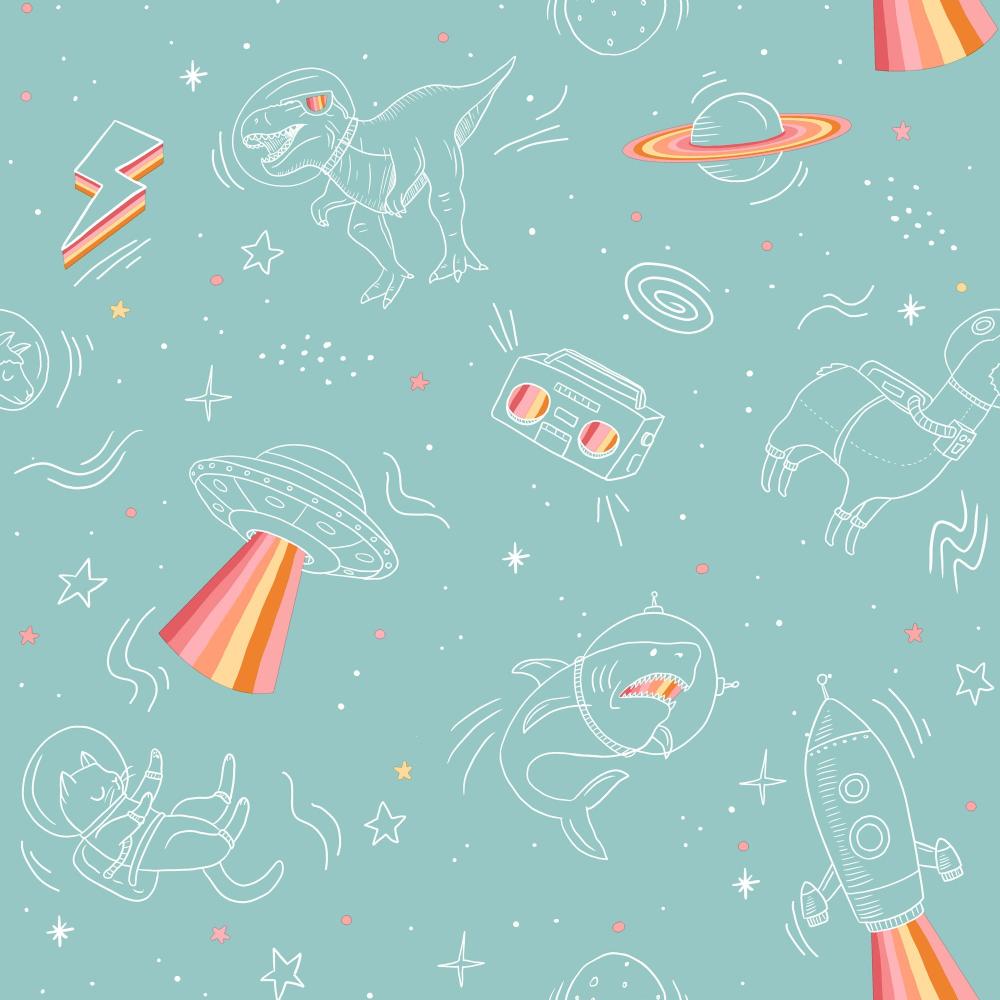 Space Adventures Wallpaper - Aqua pattern