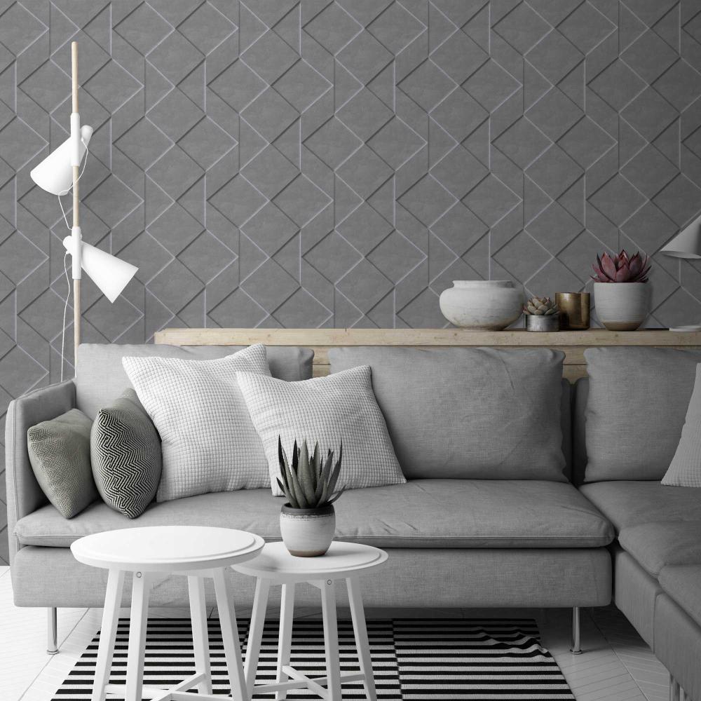 Origami Wallpaper - Grey room view