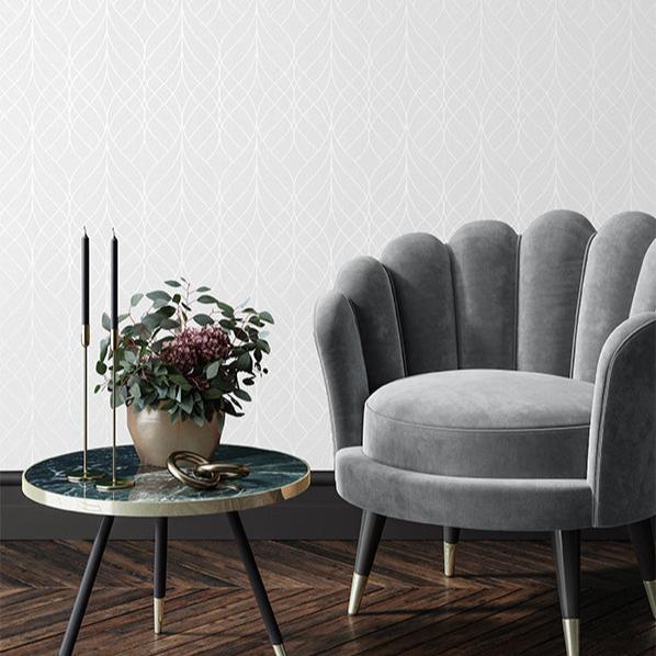 Linework Lattice Wallpaper - White room view