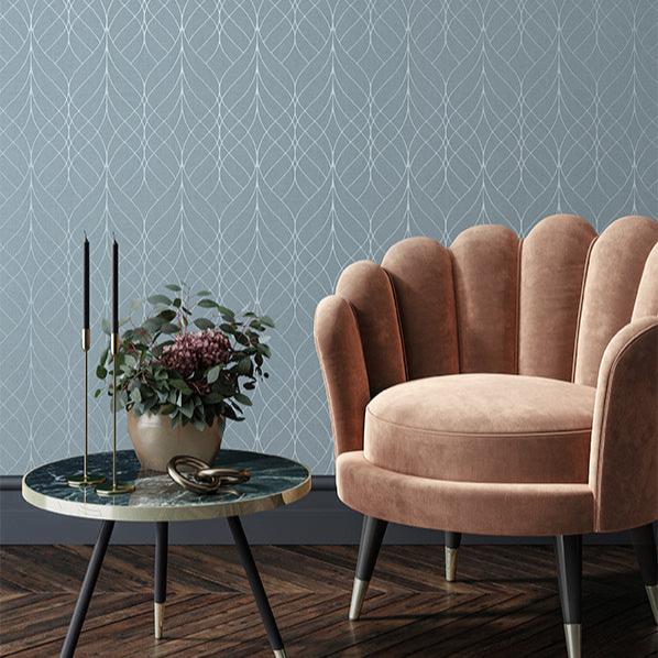 Linework Lattice Wallpaper - Aqua room view