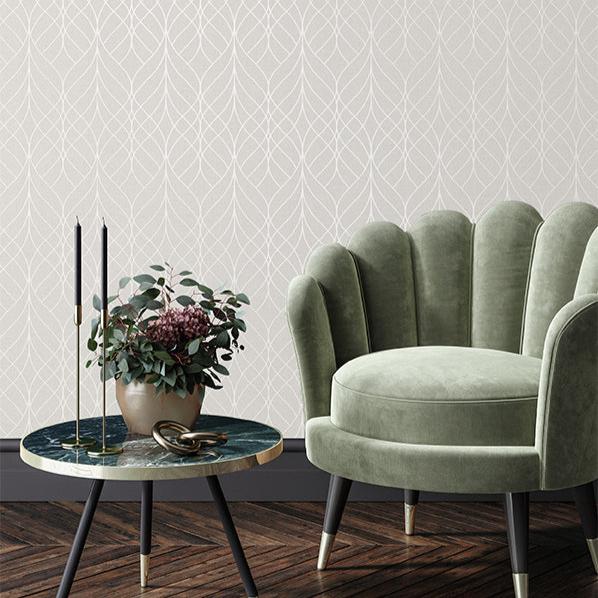 Linework Lattice Wallpaper - Beige room view
