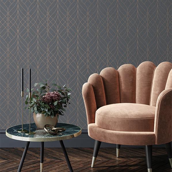 Linework Lattice Wallpaper - Grey room view