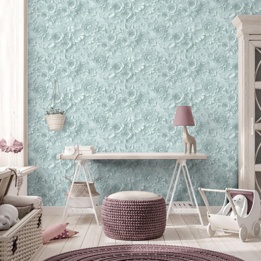 Paper Flowers Wallpaper - Green room view