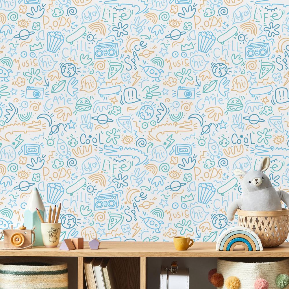 Doodle Wallpaper - Blue room view