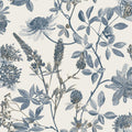 Botanical Print Wallpaper - Blue with Ecru pattern