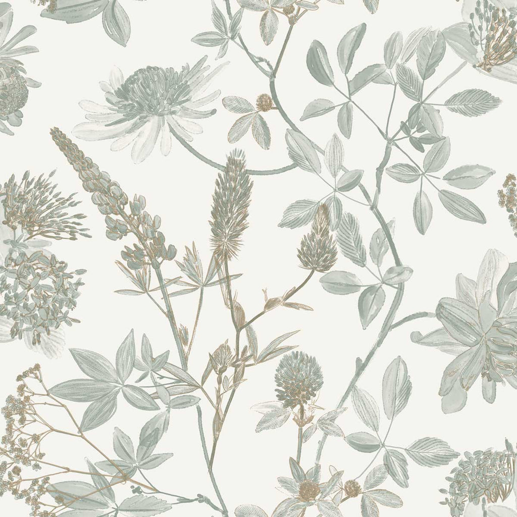 Botanical Print Wallpaper - Green with Ecru pattern
