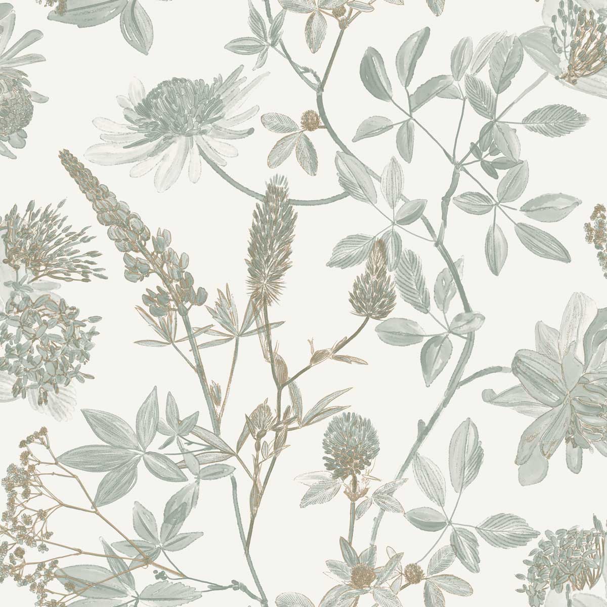 Botanical Print Wallpaper - Green with Ecru pattern