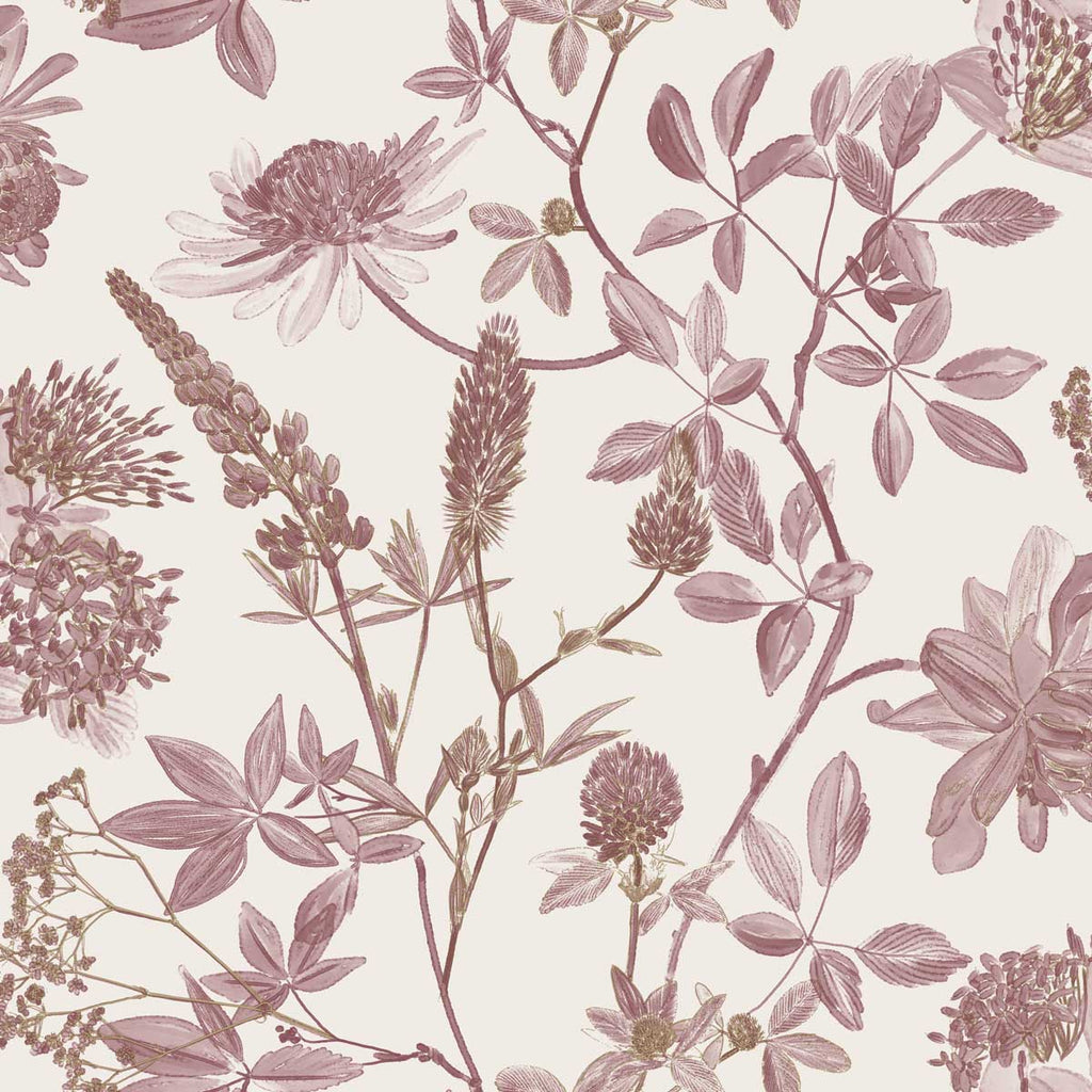 Botanical Print Wallpaper - Red with Ecru pattern