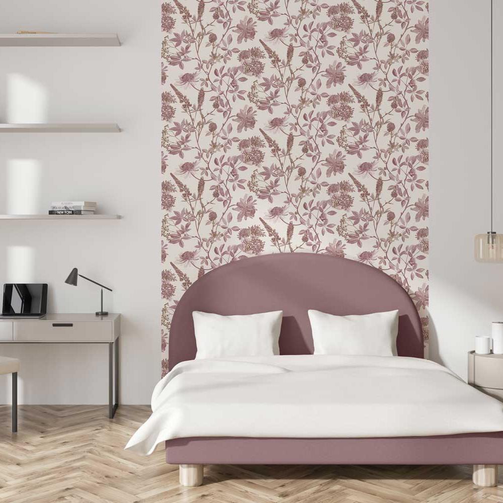 Botanical Print Wallpaper - Red with Ecru room view