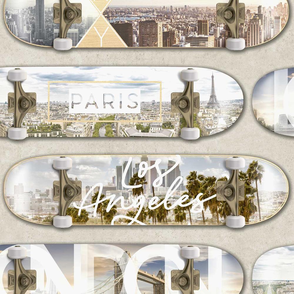 City Skate Wallpaper - Beige pattern