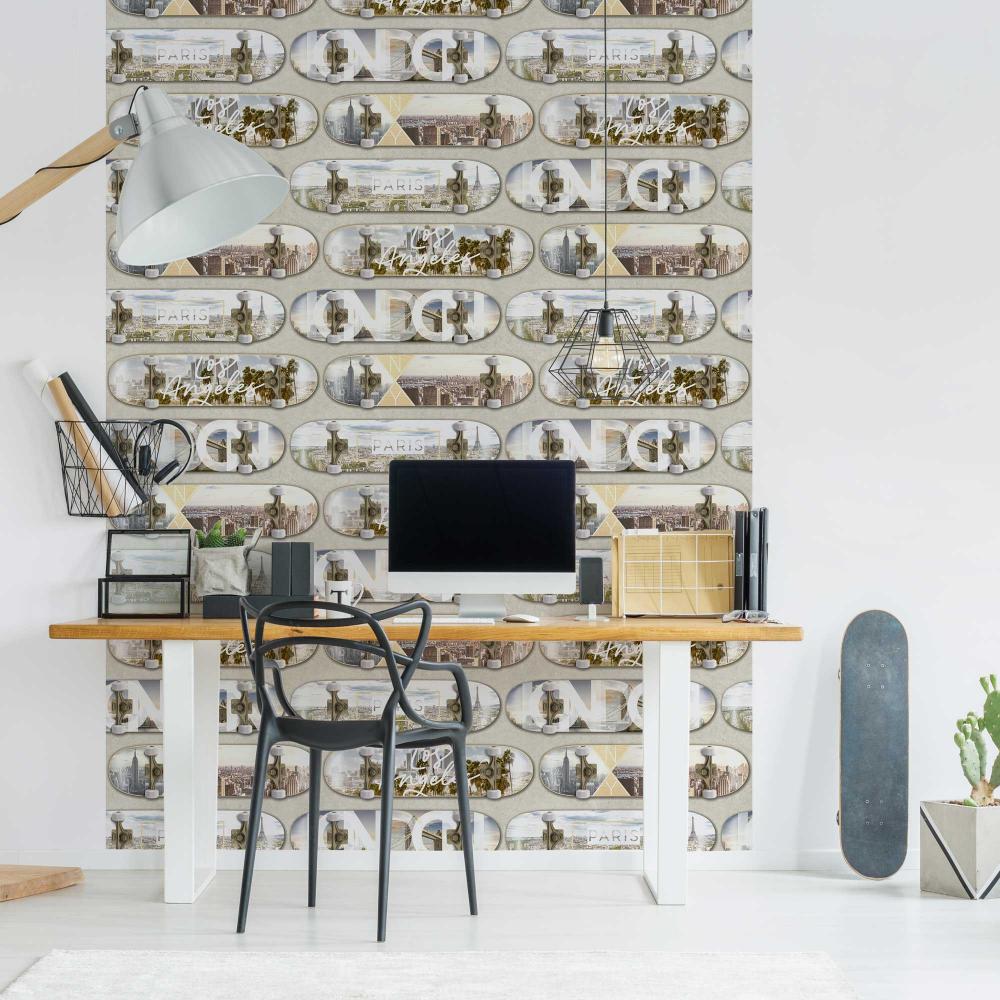 City Skate Wallpaper - Beige room view
