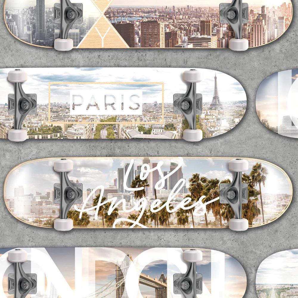 City Skate Wallpaper - Grey pattern