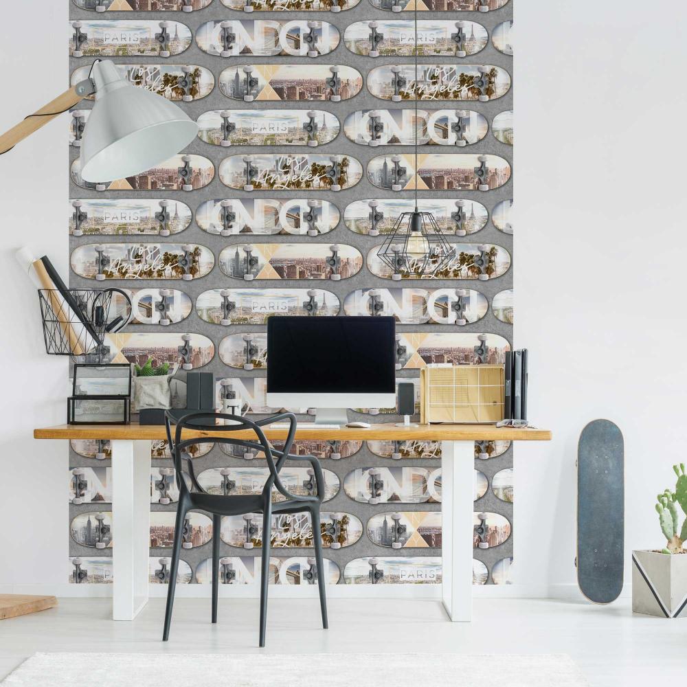 City Skate Wallpaper - Grey room view