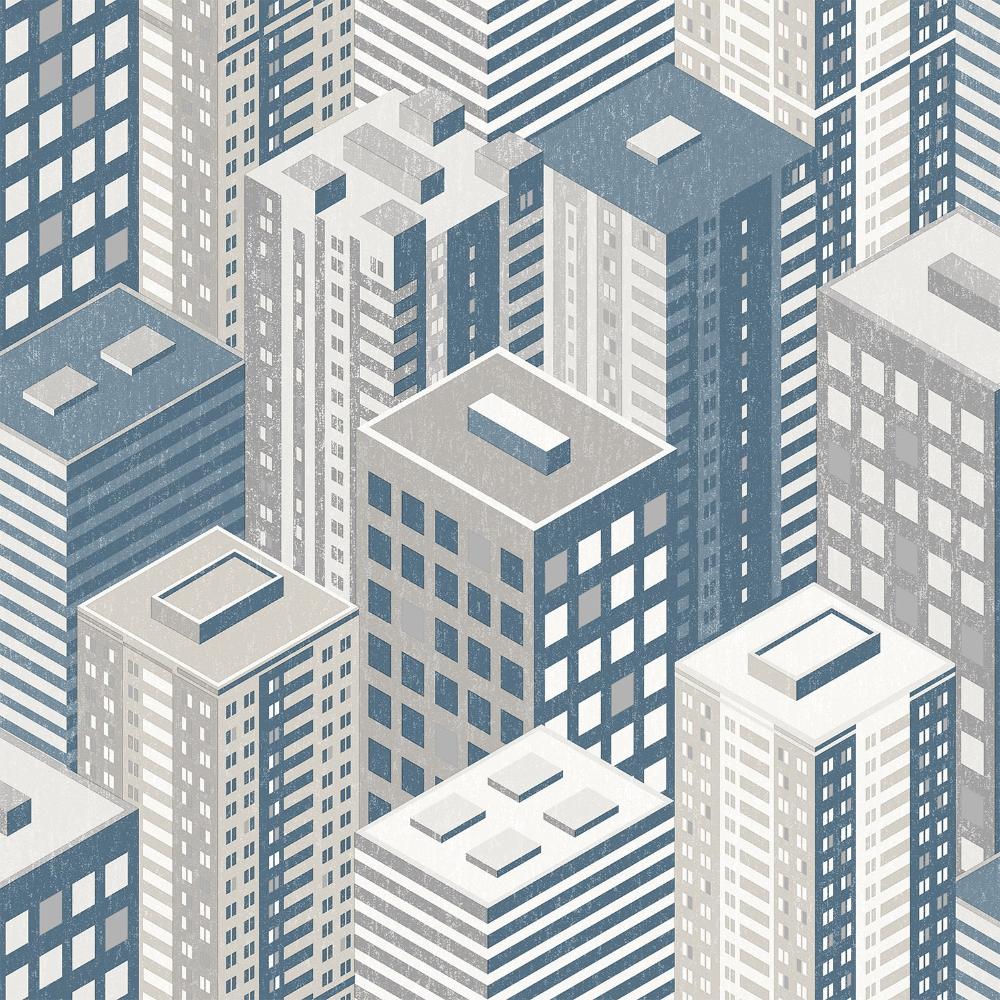 City Blocks Wallpaper - Blue pattern