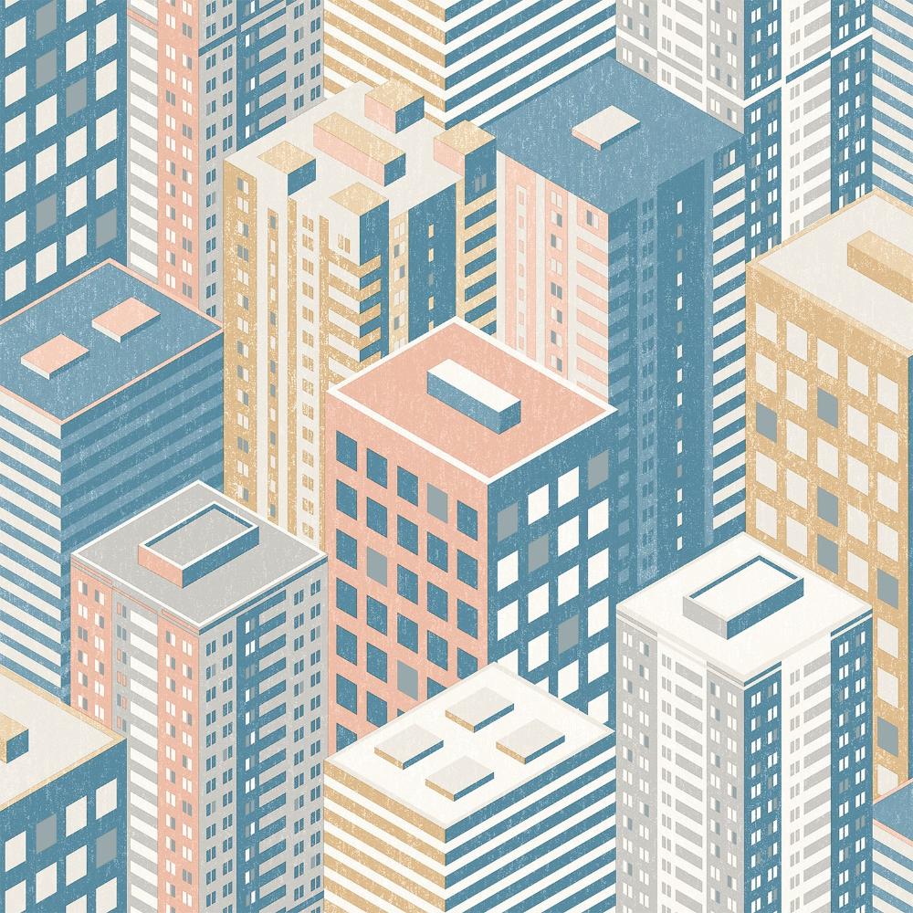 City Blocks Wallpaper - Peach pattern
