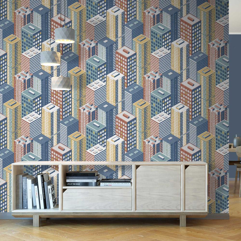 City Blocks Wallpaper - Multicolor room view
