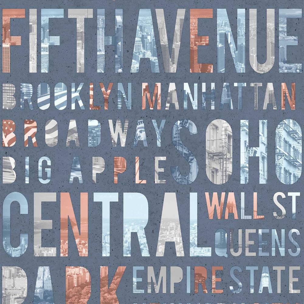 New York Typo Wallpaper - Blue pattern