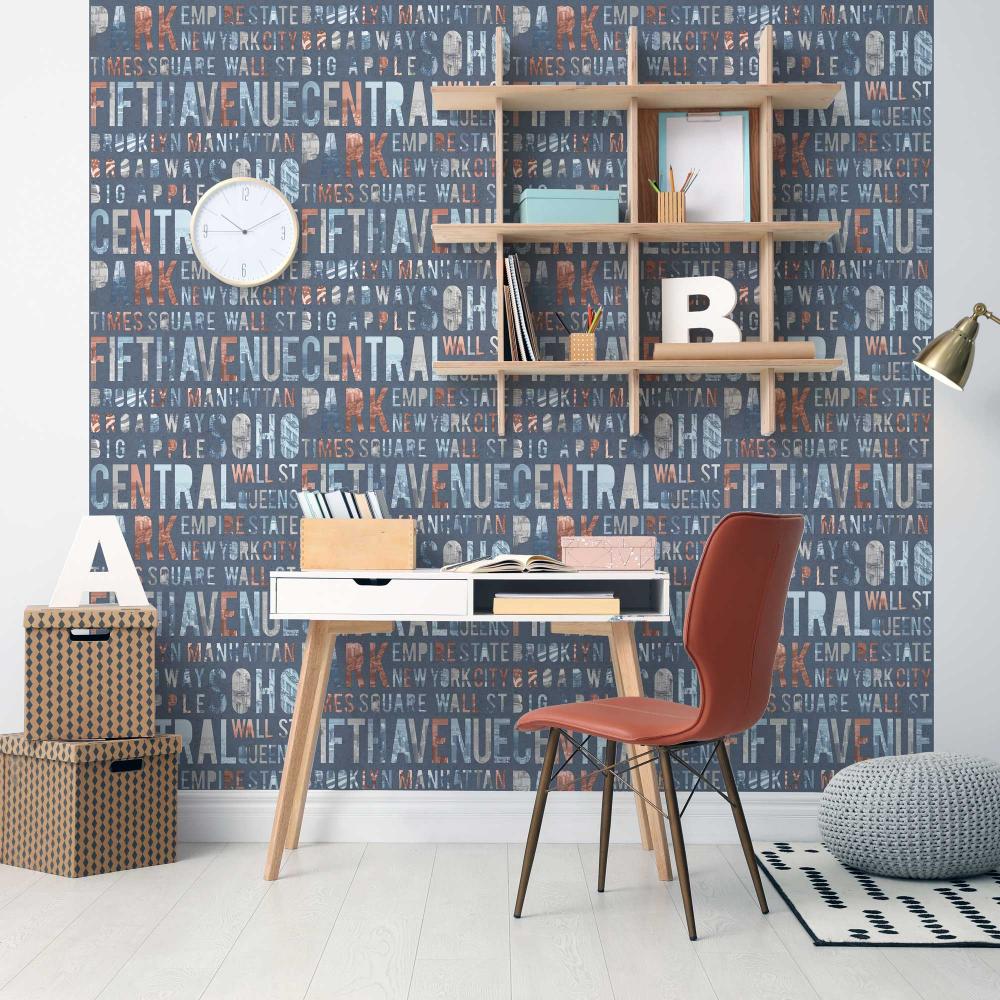 New York Typo Wallpaper - Blue room view