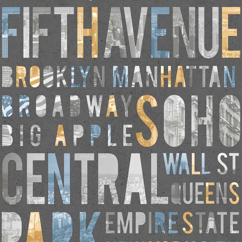 New York Typo Wallpaper - Grey pattern